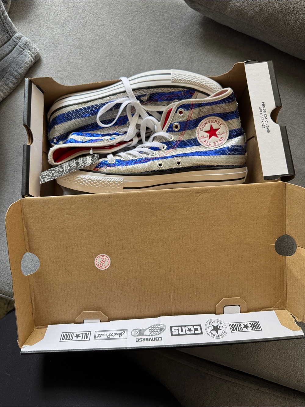 Converse Womens High Top Sneakers in Blue, White & Red Stripe Sequin